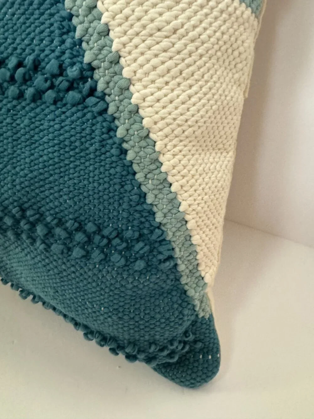 West Elm Textured Woven Throw Pillow 20x20 Teal Gray Cream Geometric Cotton